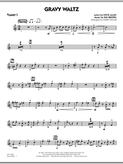 Mark Taylor Gravy Waltz - Trumpet 3 Sheet Music Notes & Chords for Jazz Ensemble - Download or Print PDF