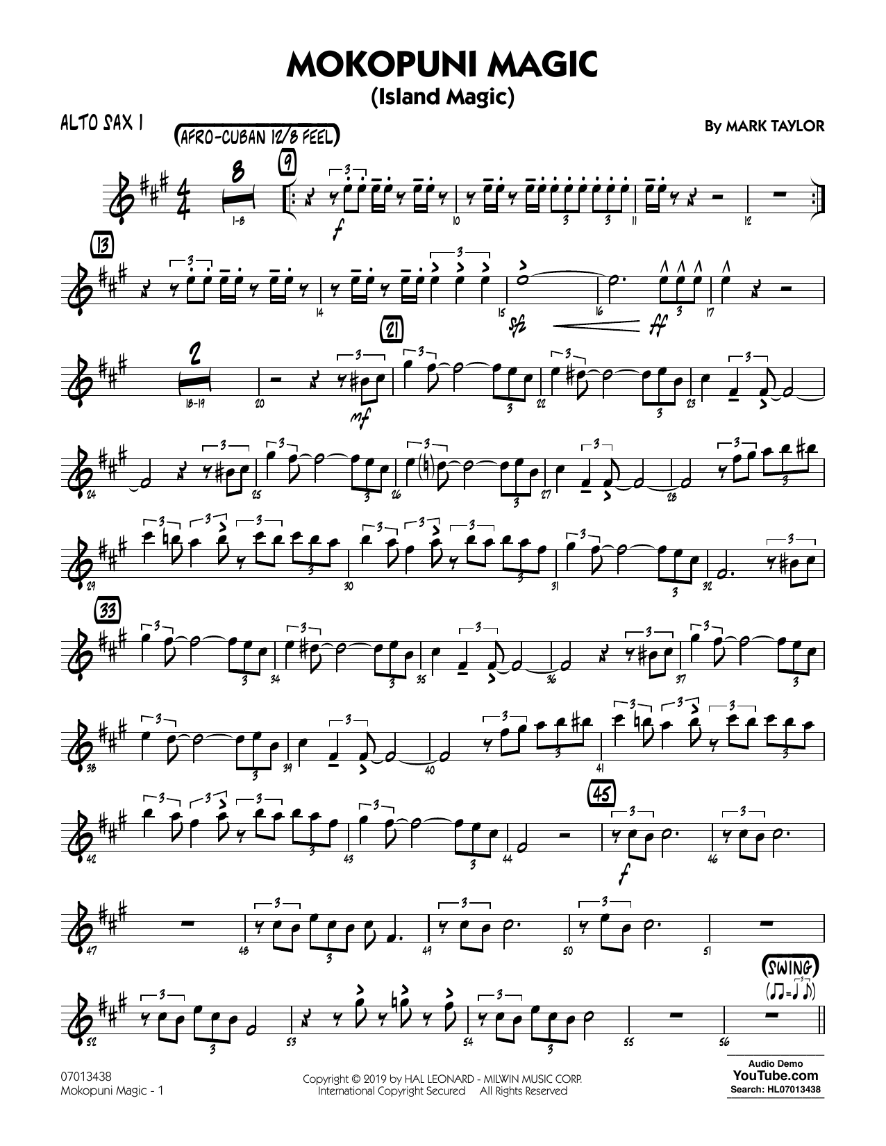 Mark Taylor Mokopuni Magic (Island Magic) - Alto Sax 1 Sheet Music Notes & Chords for Jazz Ensemble - Download or Print PDF