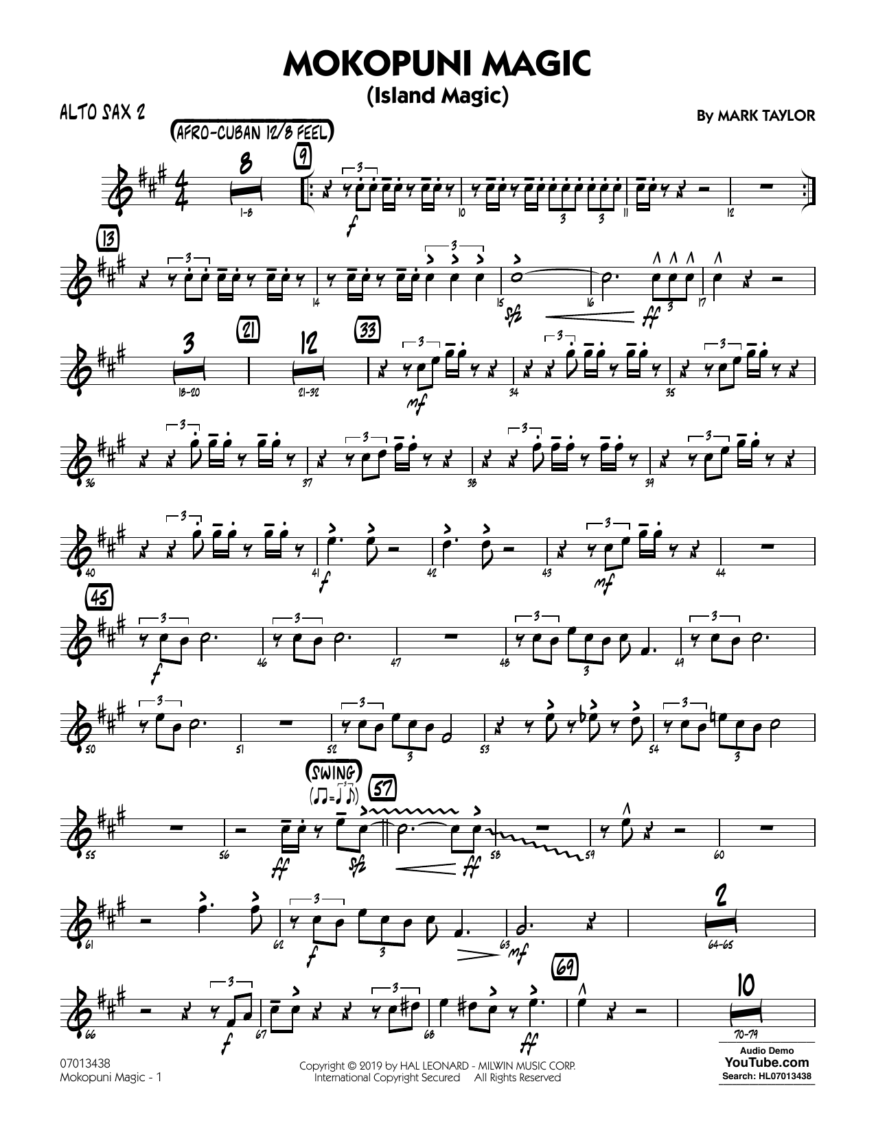 Mark Taylor Mokopuni Magic (Island Magic) - Alto Sax 2 Sheet Music Notes & Chords for Jazz Ensemble - Download or Print PDF
