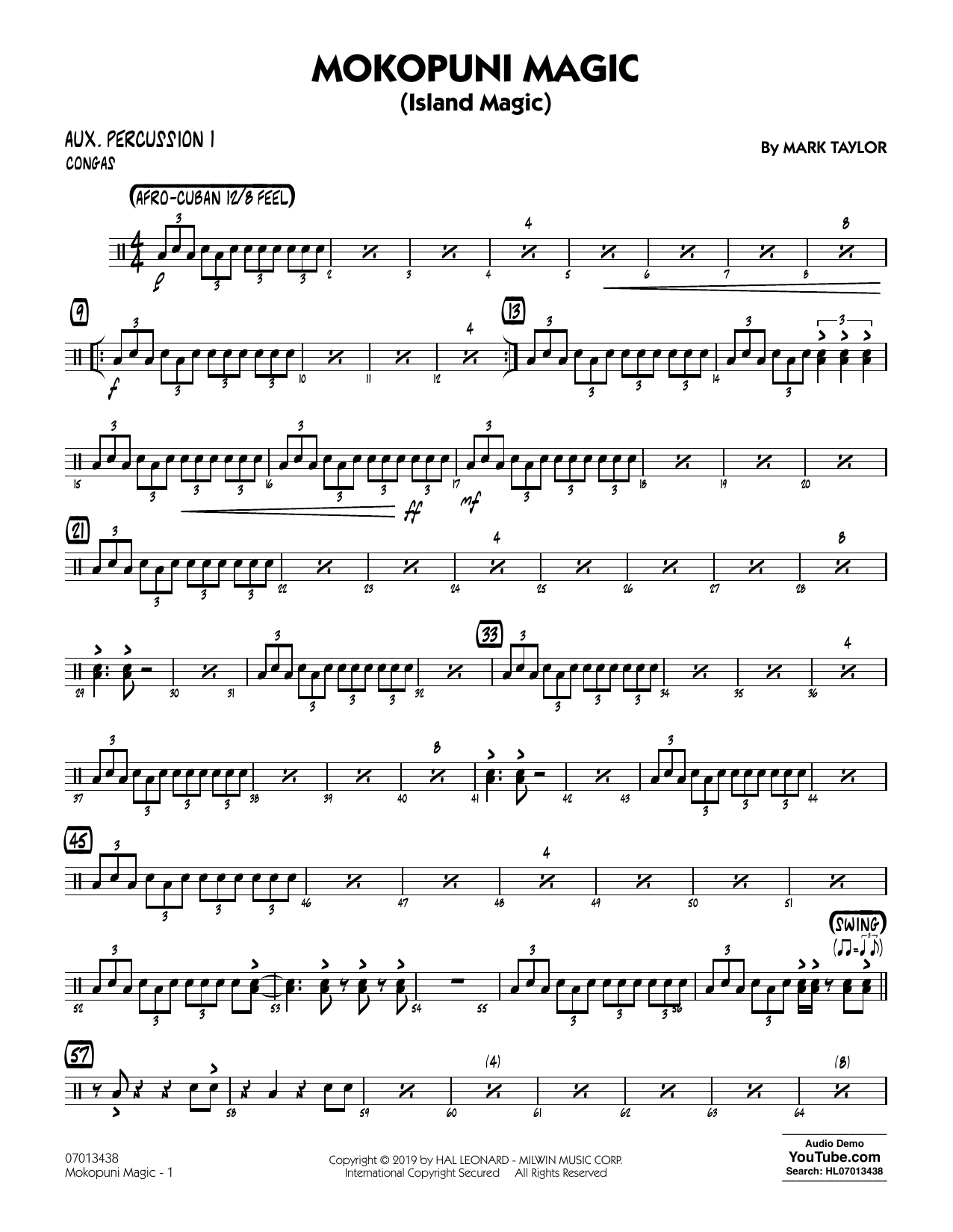 Mark Taylor Mokopuni Magic (Island Magic) - Aux. Percussion 1 Sheet Music Notes & Chords for Jazz Ensemble - Download or Print PDF