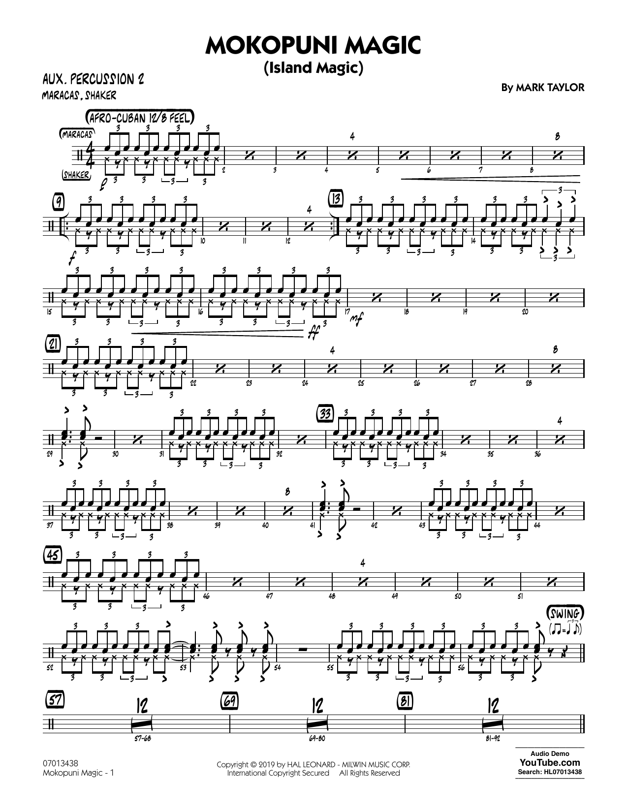 Mark Taylor Mokopuni Magic (Island Magic) - Aux. Percussion 2 Sheet Music Notes & Chords for Jazz Ensemble - Download or Print PDF