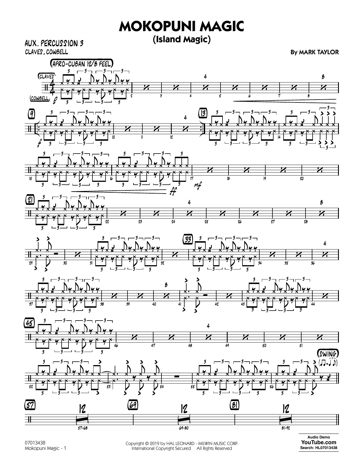 Mark Taylor Mokopuni Magic (Island Magic) - Aux. Percussion 3 Sheet Music Notes & Chords for Jazz Ensemble - Download or Print PDF