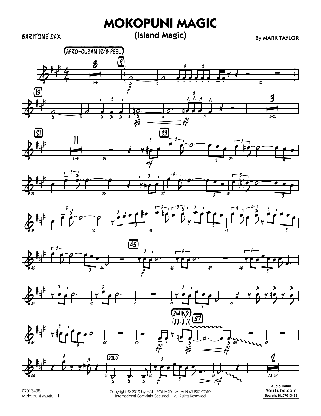Mark Taylor Mokopuni Magic (Island Magic) - Baritone Sax Sheet Music Notes & Chords for Jazz Ensemble - Download or Print PDF