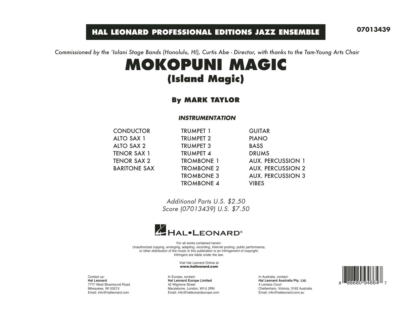 Mark Taylor Mokopuni Magic (Island Magic) - Conductor Score (Full Score) Sheet Music Notes & Chords for Jazz Ensemble - Download or Print PDF Mark Taylor Mokopuni Magic (Island Magic) - Conductor Score (Full Score) Sheet Music Notes & Chords for Jazz Ensemble - Download or Print PDF