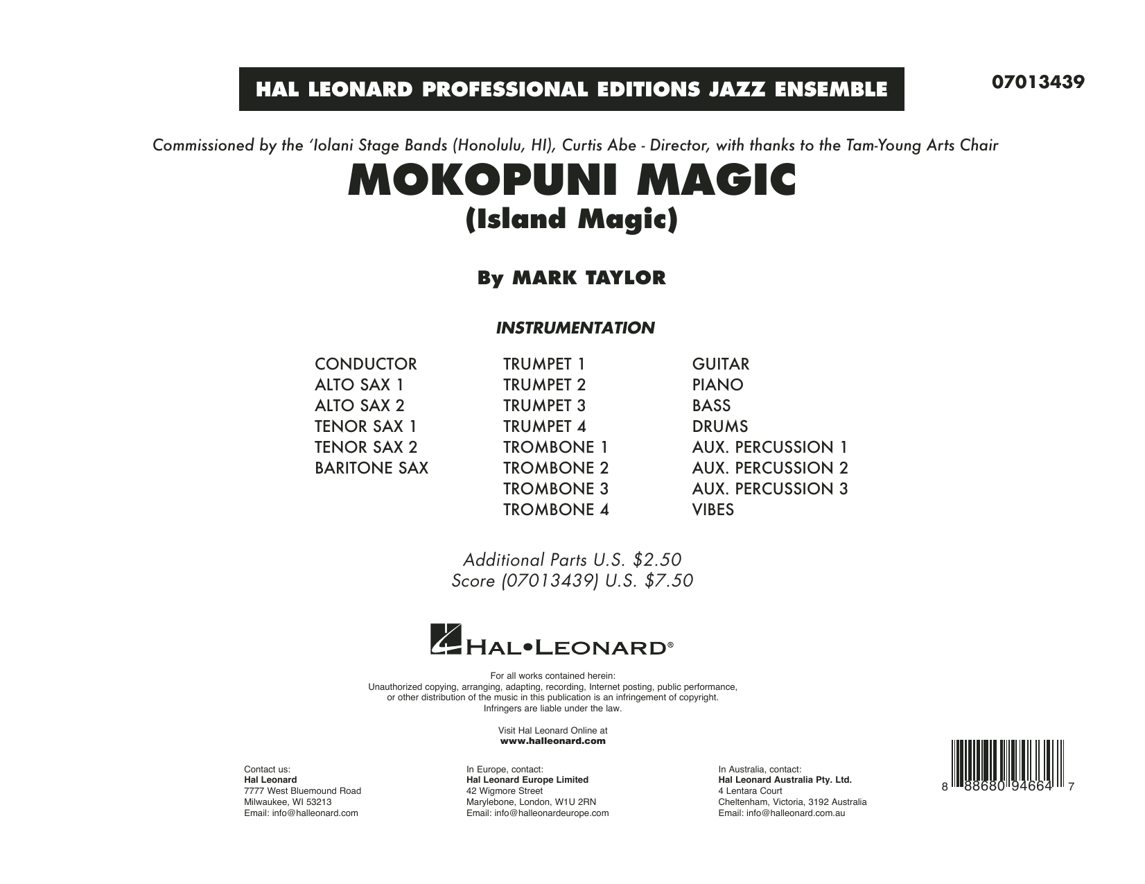 Mark Taylor Mokopuni Magic (Island Magic) - Conductor Score (Full Score) Sheet Music Notes & Chords for Jazz Ensemble - Download or Print PDF