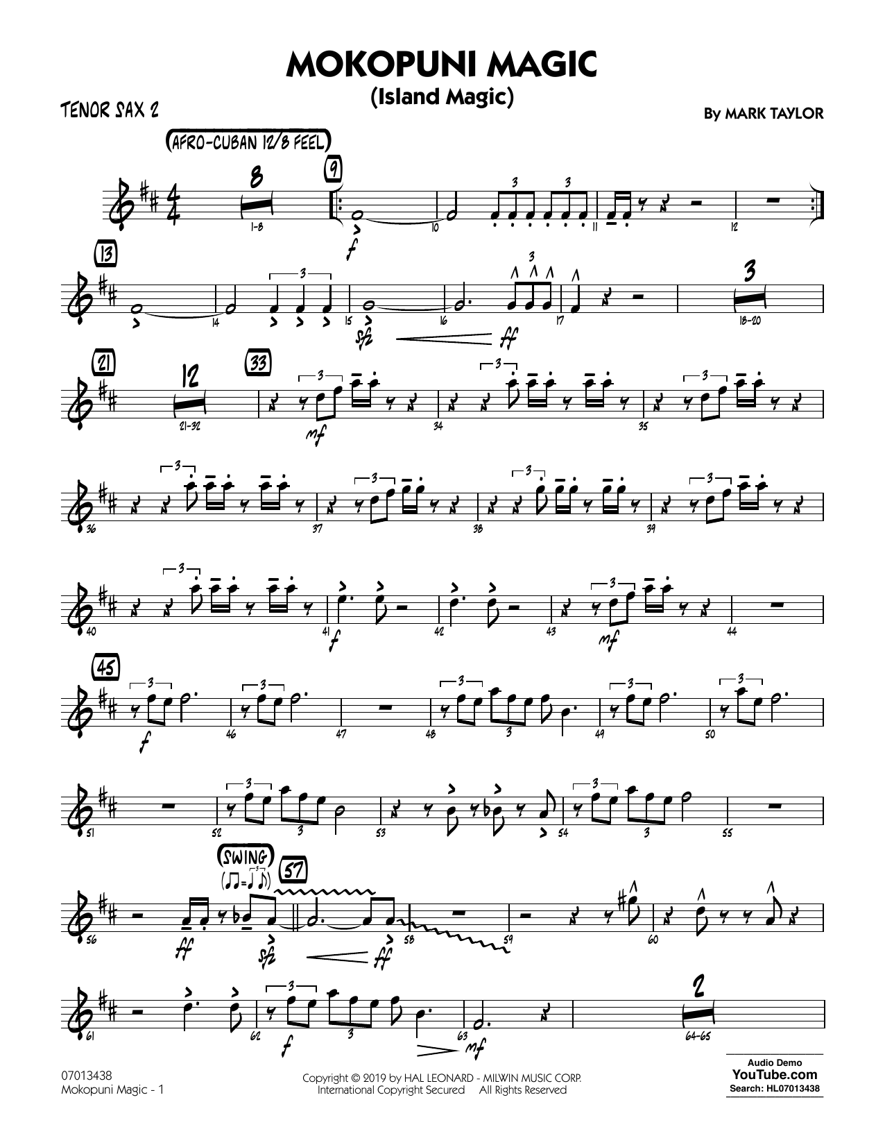 Mark Taylor Mokopuni Magic (Island Magic) - Tenor Sax 2 Sheet Music Notes & Chords for Jazz Ensemble - Download or Print PDF