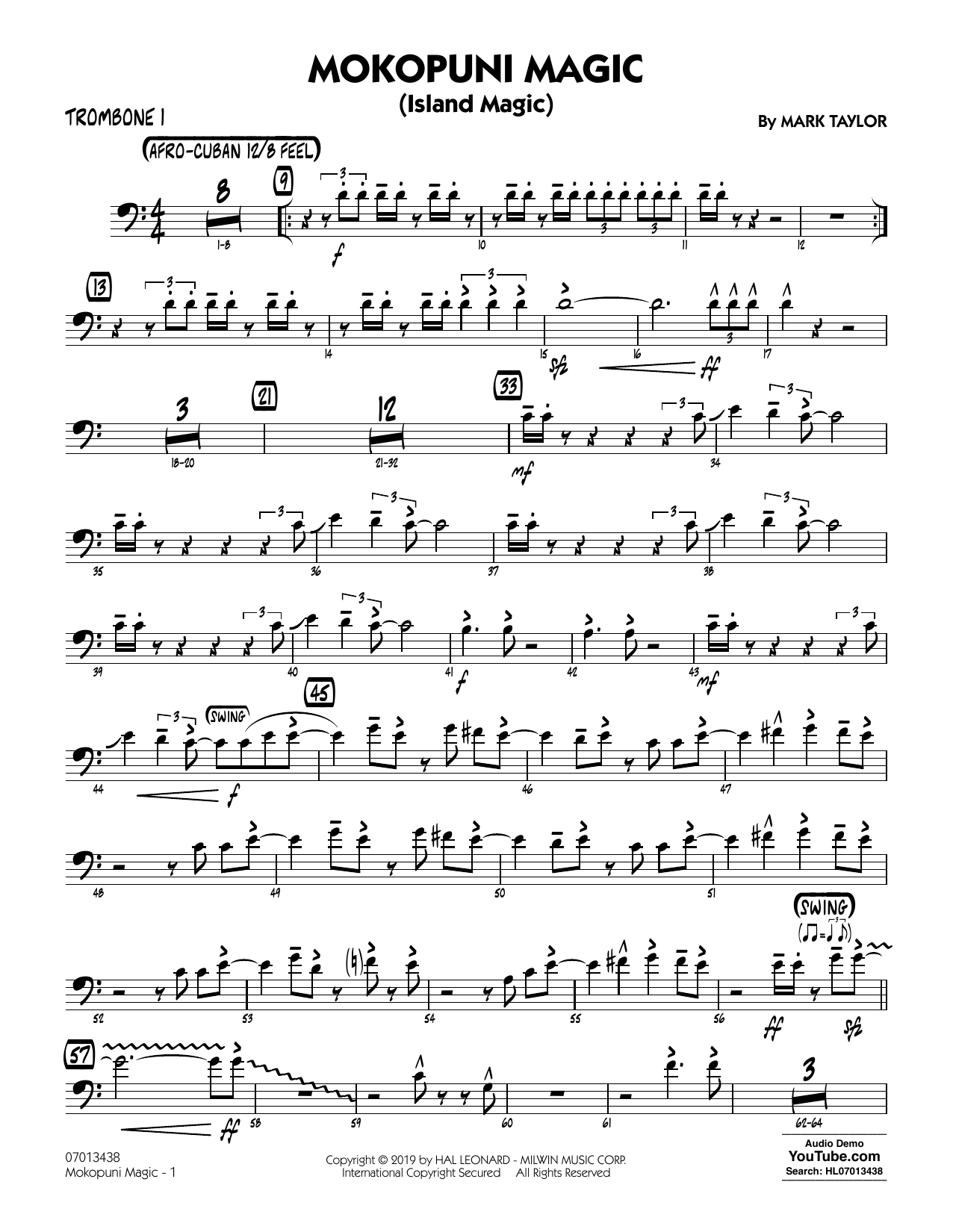 Mark Taylor Mokopuni Magic (Island Magic) - Trombone 1 Sheet Music Notes & Chords for Jazz Ensemble - Download or Print PDF