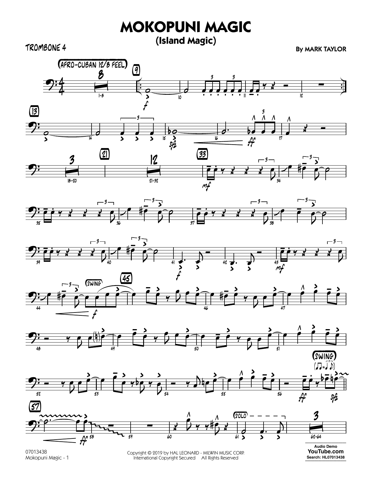 Mark Taylor Mokopuni Magic (Island Magic) - Trombone 4 Sheet Music Notes & Chords for Jazz Ensemble - Download or Print PDF