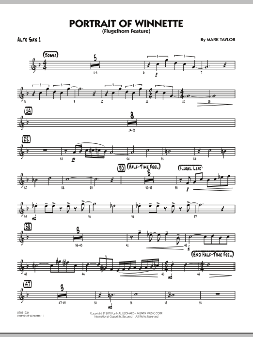 Mark Taylor Portrait Of Winnette - Alto Sax 1 Sheet Music Notes & Chords for Jazz Ensemble - Download or Print PDF