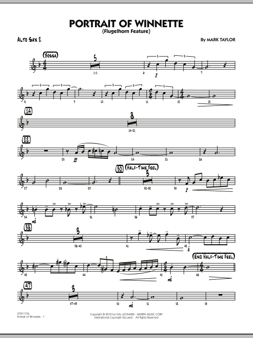 Mark Taylor Portrait Of Winnette - Alto Sax 2 Sheet Music Notes & Chords for Jazz Ensemble - Download or Print PDF