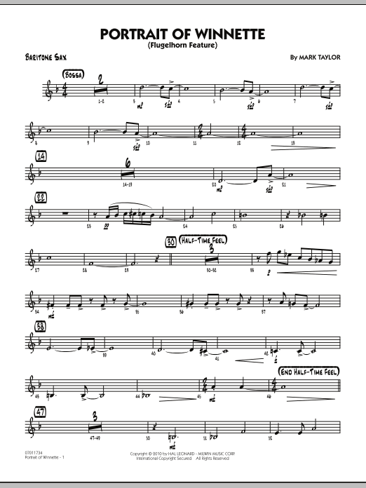 Mark Taylor Portrait Of Winnette - Baritone Sax Sheet Music Notes & Chords for Jazz Ensemble - Download or Print PDF