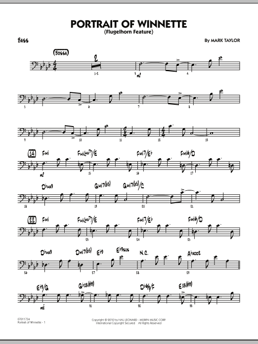 Mark Taylor Portrait Of Winnette - Bass Sheet Music Notes & Chords for Jazz Ensemble - Download or Print PDF