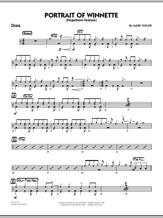 Mark Taylor Portrait Of Winnette - Drums Sheet Music Notes & Chords for Jazz Ensemble - Download or Print PDF