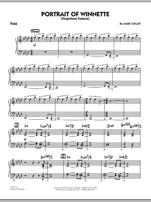 Mark Taylor Portrait Of Winnette - Piano Sheet Music Notes & Chords for Jazz Ensemble - Download or Print PDF