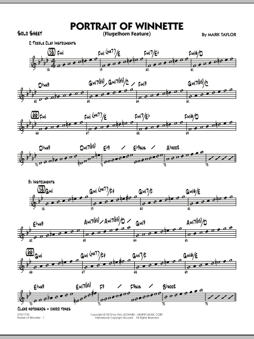 Mark Taylor Portrait Of Winnette - Solo Sheet Sheet Music Notes & Chords for Jazz Ensemble - Download or Print PDF