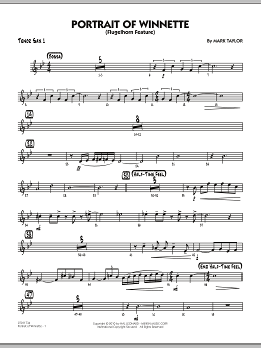 Mark Taylor Portrait Of Winnette - Tenor Sax 1 Sheet Music Notes & Chords for Jazz Ensemble - Download or Print PDF