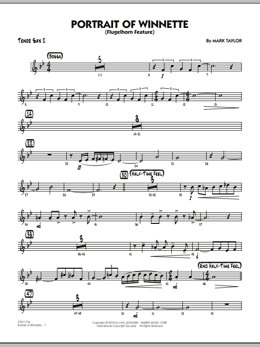 Mark Taylor Portrait Of Winnette - Tenor Sax 2 Sheet Music Notes & Chords for Jazz Ensemble - Download or Print PDF
