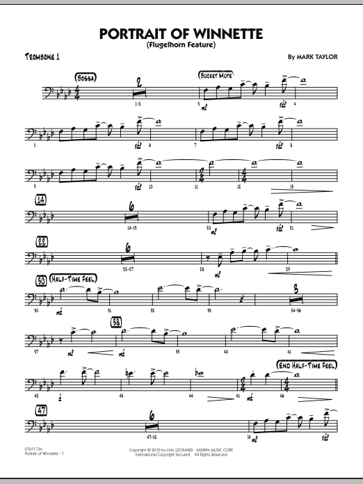 Mark Taylor Portrait Of Winnette - Trombone 1 Sheet Music Notes & Chords for Jazz Ensemble - Download or Print PDF