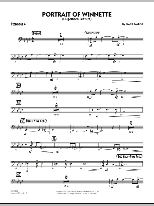 Mark Taylor Portrait Of Winnette - Trombone 4 Sheet Music Notes & Chords for Jazz Ensemble - Download or Print PDF