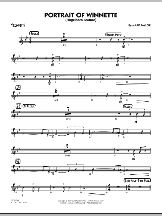 Mark Taylor Portrait Of Winnette - Trumpet 3 Sheet Music Notes & Chords for Jazz Ensemble - Download or Print PDF