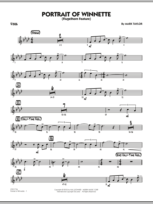 Mark Taylor Portrait Of Winnette - Vibes Sheet Music Notes & Chords for Jazz Ensemble - Download or Print PDF