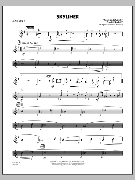 Mark Taylor Skyliner - Alto Sax 2 Sheet Music Notes & Chords for Jazz Ensemble - Download or Print PDF