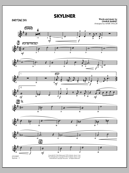 Mark Taylor Skyliner - Baritone Sax Sheet Music Notes & Chords for Jazz Ensemble - Download or Print PDF