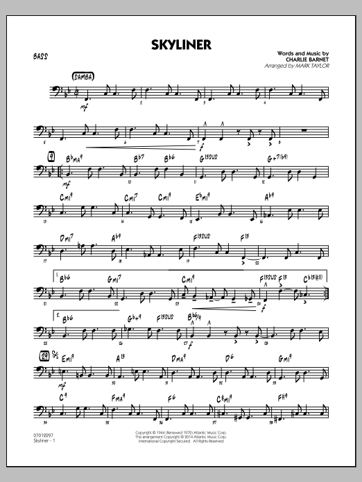 Mark Taylor Skyliner - Bass Sheet Music Notes & Chords for Jazz Ensemble - Download or Print PDF