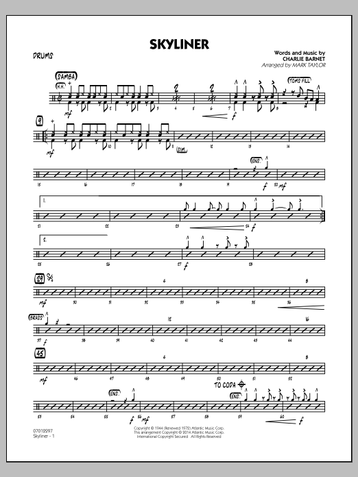 Mark Taylor Skyliner - Drums Sheet Music Notes & Chords for Jazz Ensemble - Download or Print PDF