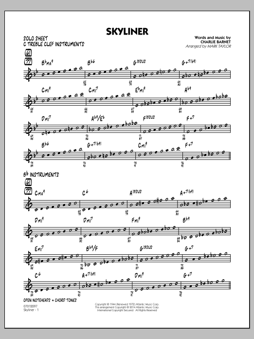 Mark Taylor Skyliner - Solo Sheet Sheet Music Notes & Chords for Jazz Ensemble - Download or Print PDF