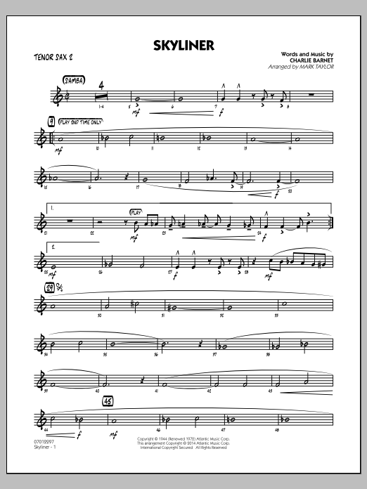 Mark Taylor Skyliner - Tenor Sax 2 Sheet Music Notes & Chords for Jazz Ensemble - Download or Print PDF