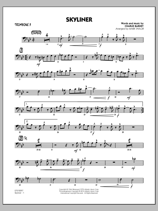Mark Taylor Skyliner - Trombone 3 Sheet Music Notes & Chords for Jazz Ensemble - Download or Print PDF