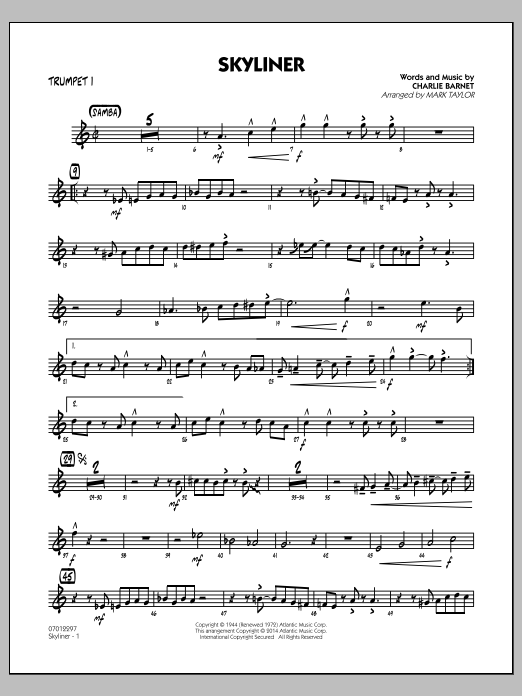 Mark Taylor Skyliner - Trumpet 1 Sheet Music Notes & Chords for Jazz Ensemble - Download or Print PDF