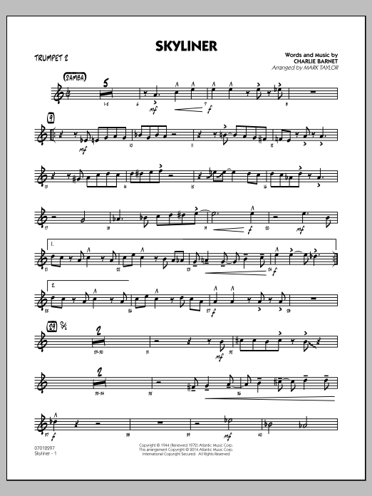 Mark Taylor Skyliner - Trumpet 2 Sheet Music Notes & Chords for Jazz Ensemble - Download or Print PDF