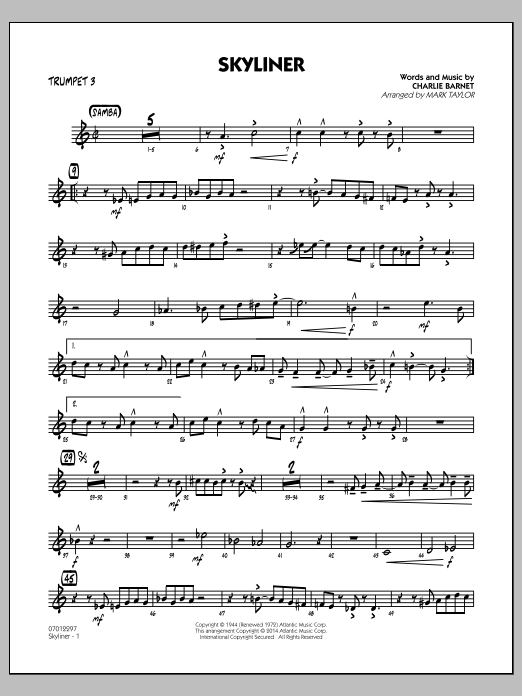 Mark Taylor Skyliner - Trumpet 3 Sheet Music Notes & Chords for Jazz Ensemble - Download or Print PDF