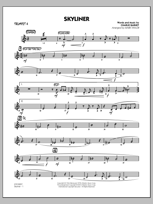 Mark Taylor Skyliner - Trumpet 4 Sheet Music Notes & Chords for Jazz Ensemble - Download or Print PDF