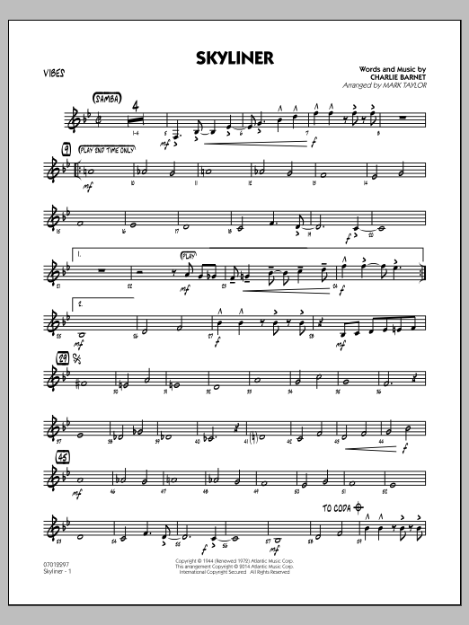 Mark Taylor Skyliner - Vibes Sheet Music Notes & Chords for Jazz Ensemble - Download or Print PDF