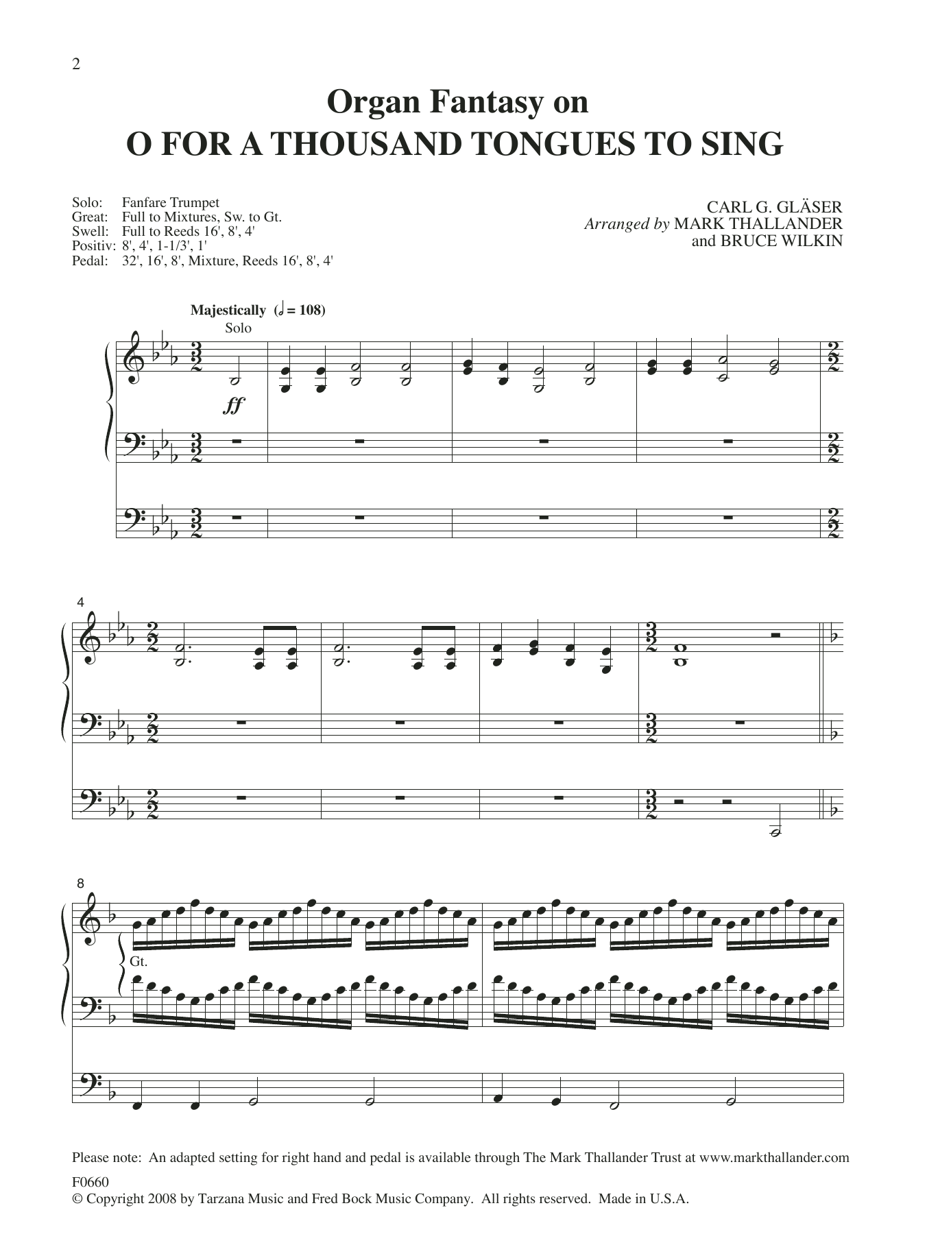 Mark Thallander and Bruce Wilkin Organ Fantasia on O For A Thousand Tongues to Sing Sheet Music Notes & Chords for Organ - Download or Print PDF