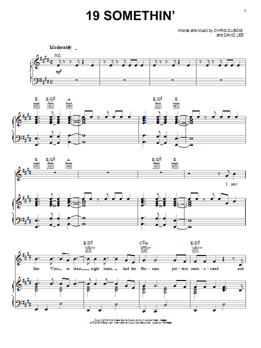 Mark Wills 19 Somethin' Sheet Music Notes & Chords for Piano, Vocal & Guitar (Right-Hand Melody) - Download or Print PDF Mark Wills 19 Somethin' Sheet Music Notes & Chords for Piano, Vocal & Guitar (Right-Hand Melody) - Download or Print PDF