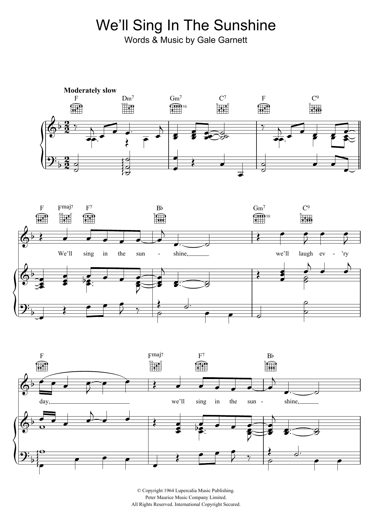 Mark Wynter We'll Sing In The Sunshine Sheet Music Notes & Chords for Piano, Vocal & Guitar (Right-Hand Melody) - Download or Print PDF
