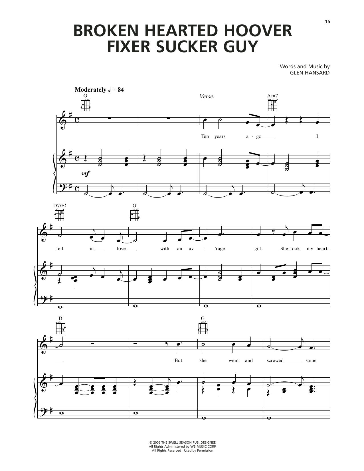 Markéta Irglová Broken Hearted Hoover Fixer Sucker Guy (from Once) Sheet Music Notes & Chords for Piano, Vocal & Guitar Chords (Right-Hand Melody) - Download or Print PDF