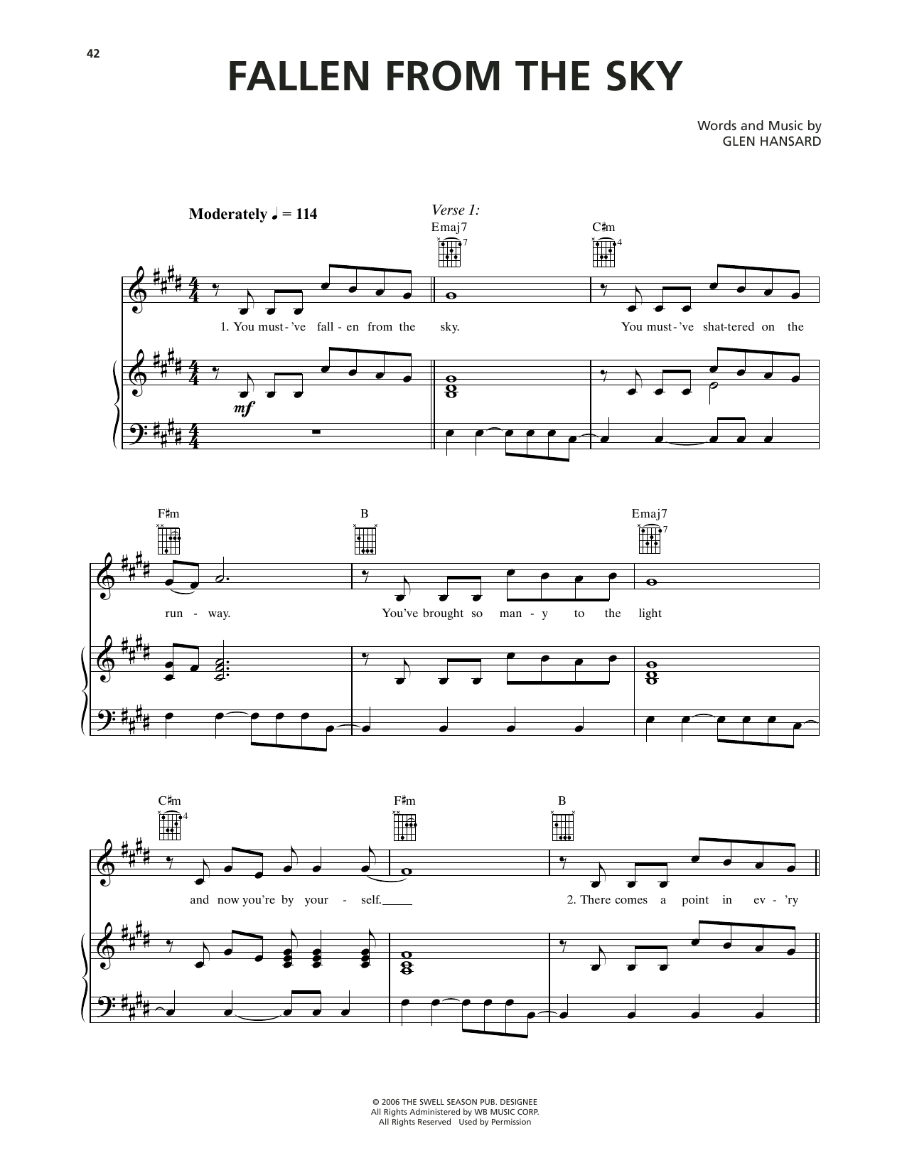 Markéta Irglová Fallen From The Sky (from Once) Sheet Music Notes & Chords for Piano, Vocal & Guitar Chords (Right-Hand Melody) - Download or Print PDF