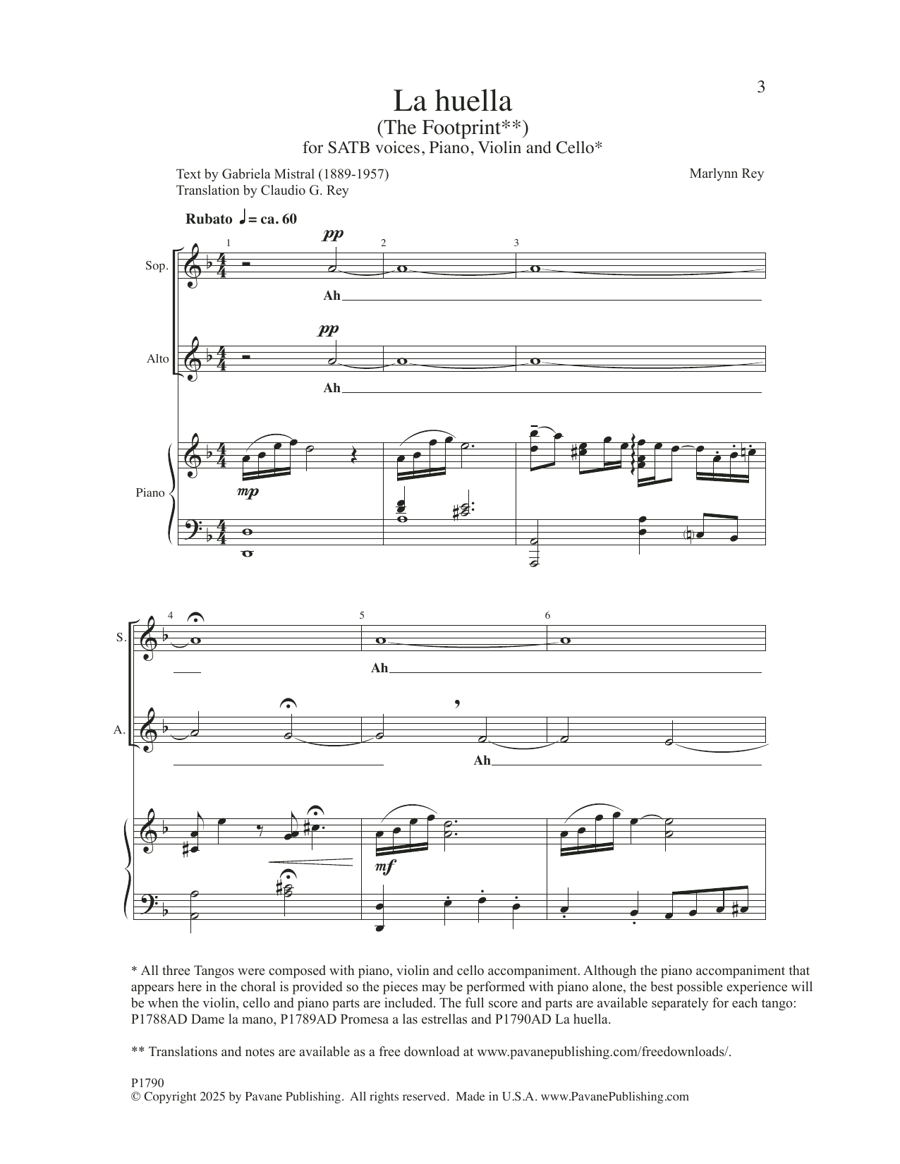 Marlynn Rey Three Tangos - 3. La Huella Sheet Music Notes & Chords for SATB Choir - Download or Print PDF