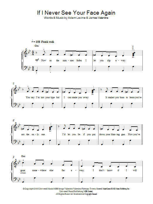 Maroon 5 If I Never See Your Face Again (feat. Rihanna) Sheet Music Notes & Chords for Beginner Piano - Download or Print PDF