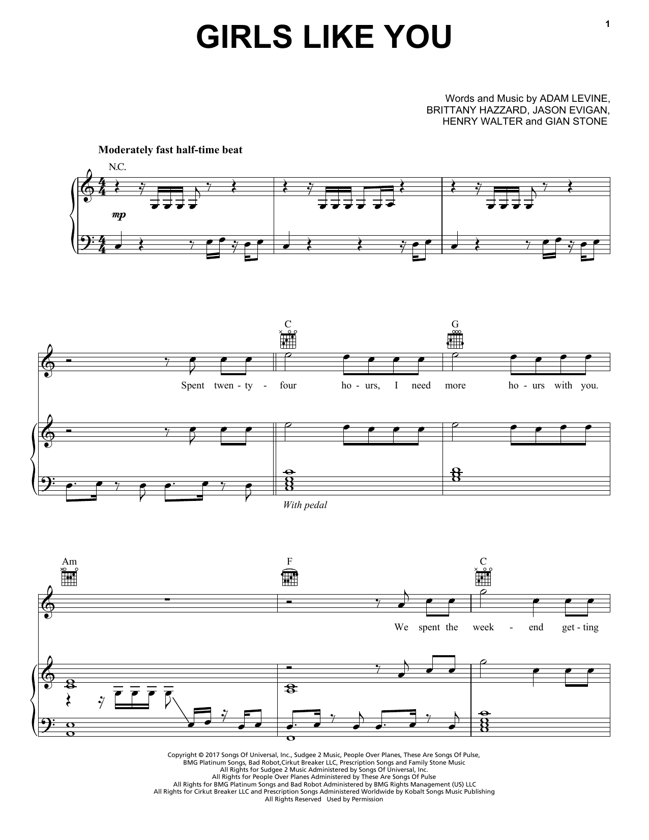 Maroon 5 Girls Like You Sheet Music Notes & Chords for Easy Guitar Tab - Download or Print PDF