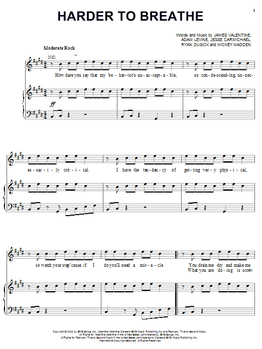 Maroon 5 Harder To Breathe Sheet Music Notes & Chords for Easy Guitar Tab - Download or Print PDF
