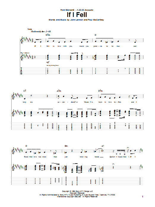 Maroon 5 If I Fell Sheet Music Notes & Chords for Guitar Tab - Download or Print PDF