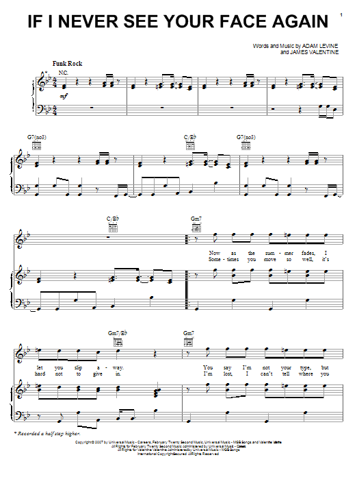Maroon 5 If I Never See Your Face Again Sheet Music Notes & Chords for Pro Vocal - Download or Print PDF