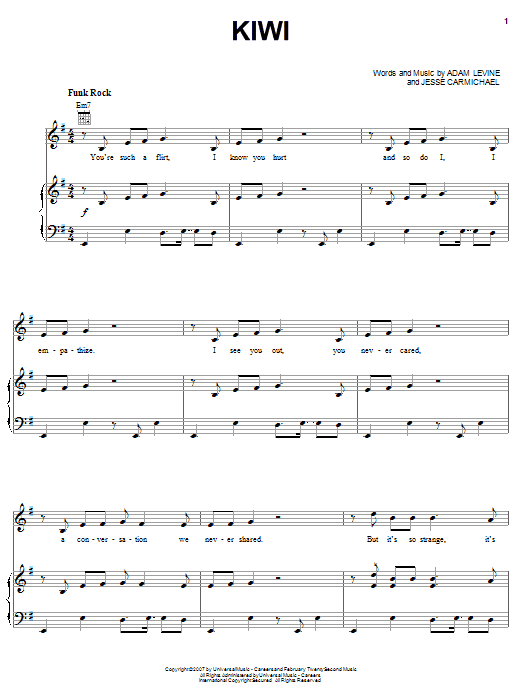 Maroon 5 Kiwi Sheet Music Notes & Chords for Guitar Tab - Download or Print PDF