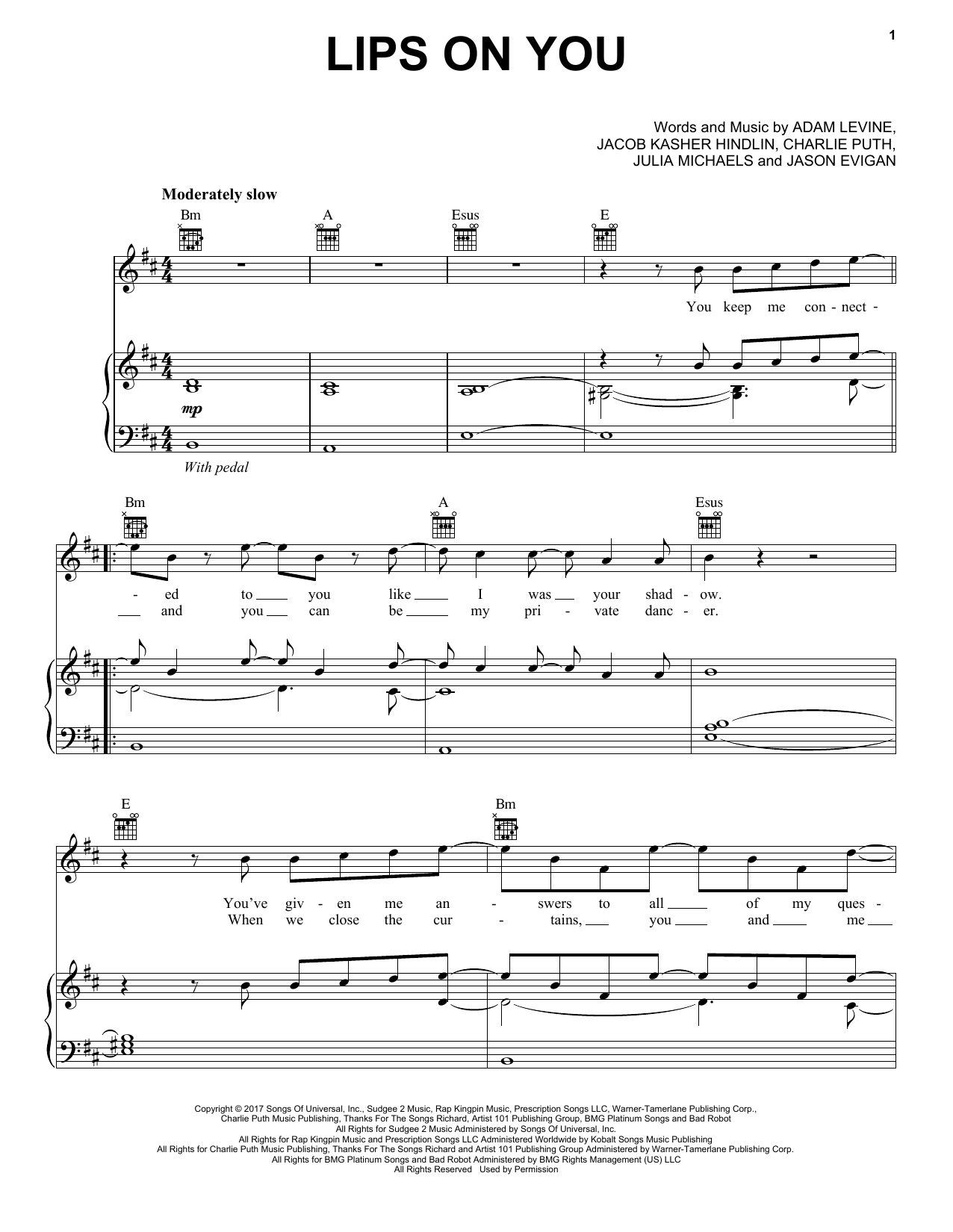 Maroon 5 Lips On You Sheet Music Notes & Chords for Piano, Vocal & Guitar (Right-Hand Melody) - Download or Print PDF